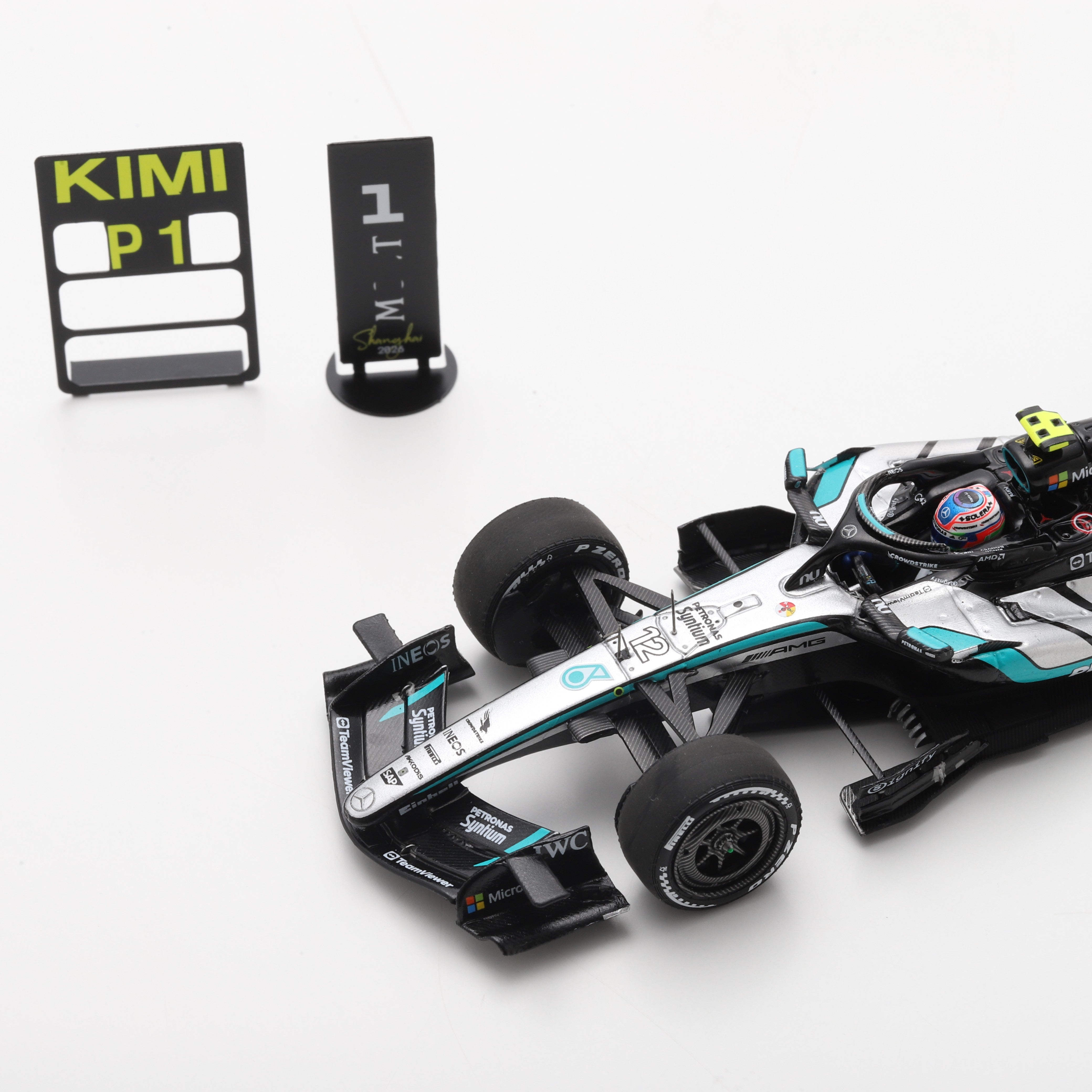 Spark Mercedes AMG Petronas F1 Team W17 Kimi Antonelli 2026 Chinese GP Winner Car With Pit Board Adults - Black - 1:43 Scale